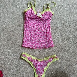Victoria's Secret Pink Floral Chemise with Yellow Lace